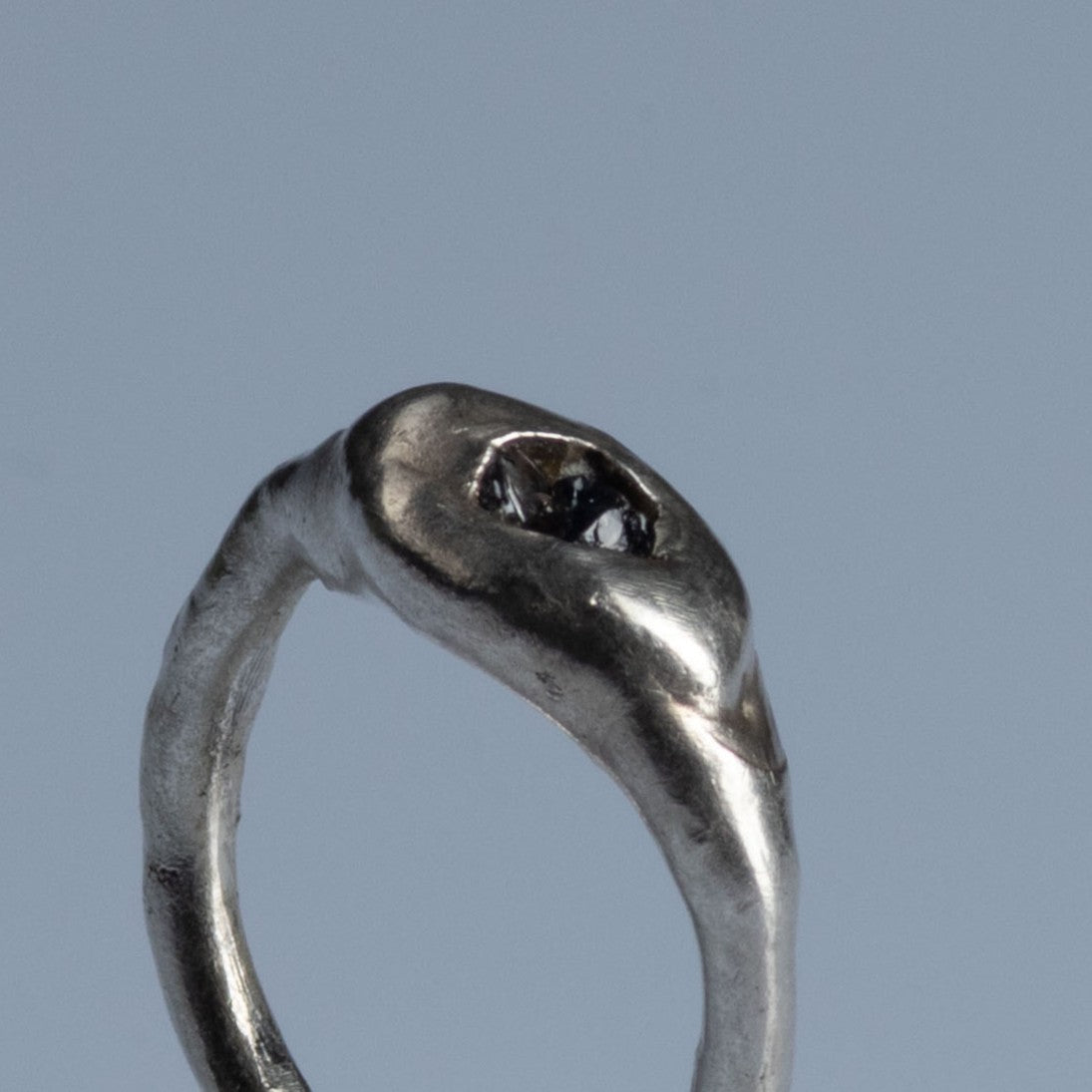 Sterling Silver Ring with Raw Sapphire "Blue Caves"