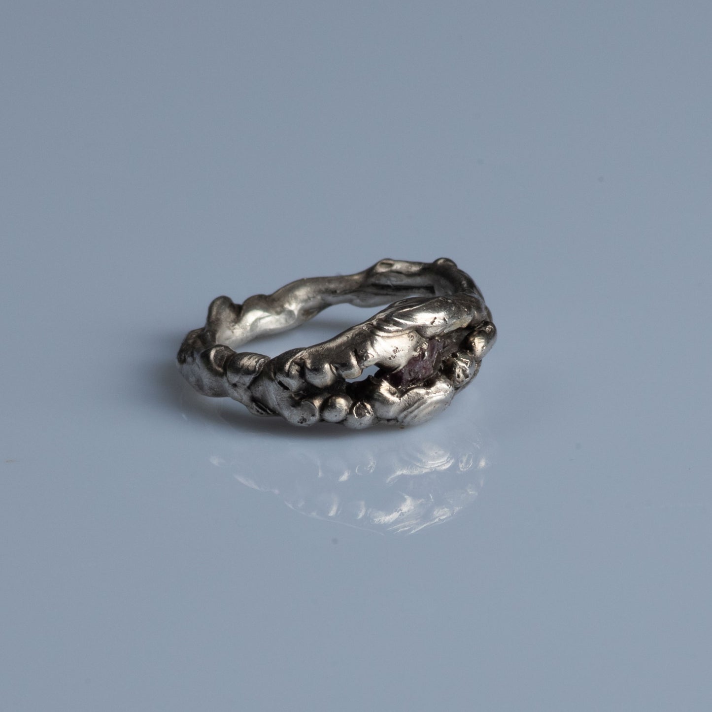 Sterling Silver Ring with Raw Ruby "Rough"