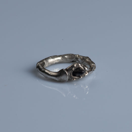 Sterling Silver Ring with Raw Sapphire "Sea Stack"