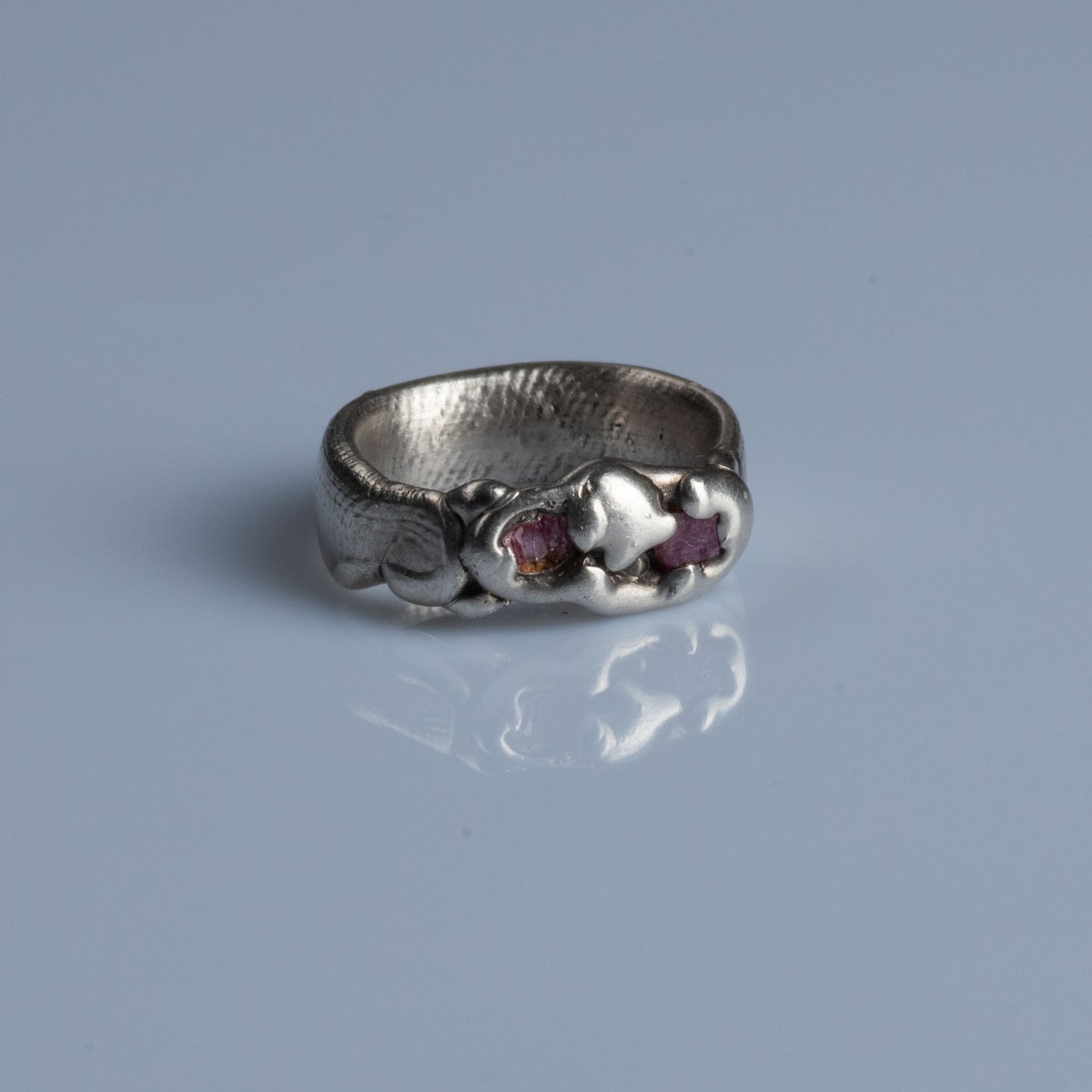 Sterling Silver Ring with Rubies "Two Hearts"