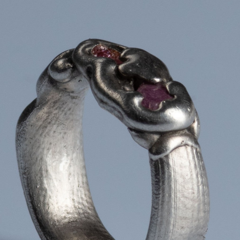 Sterling Silver Ring with Rubies "Two Hearts"