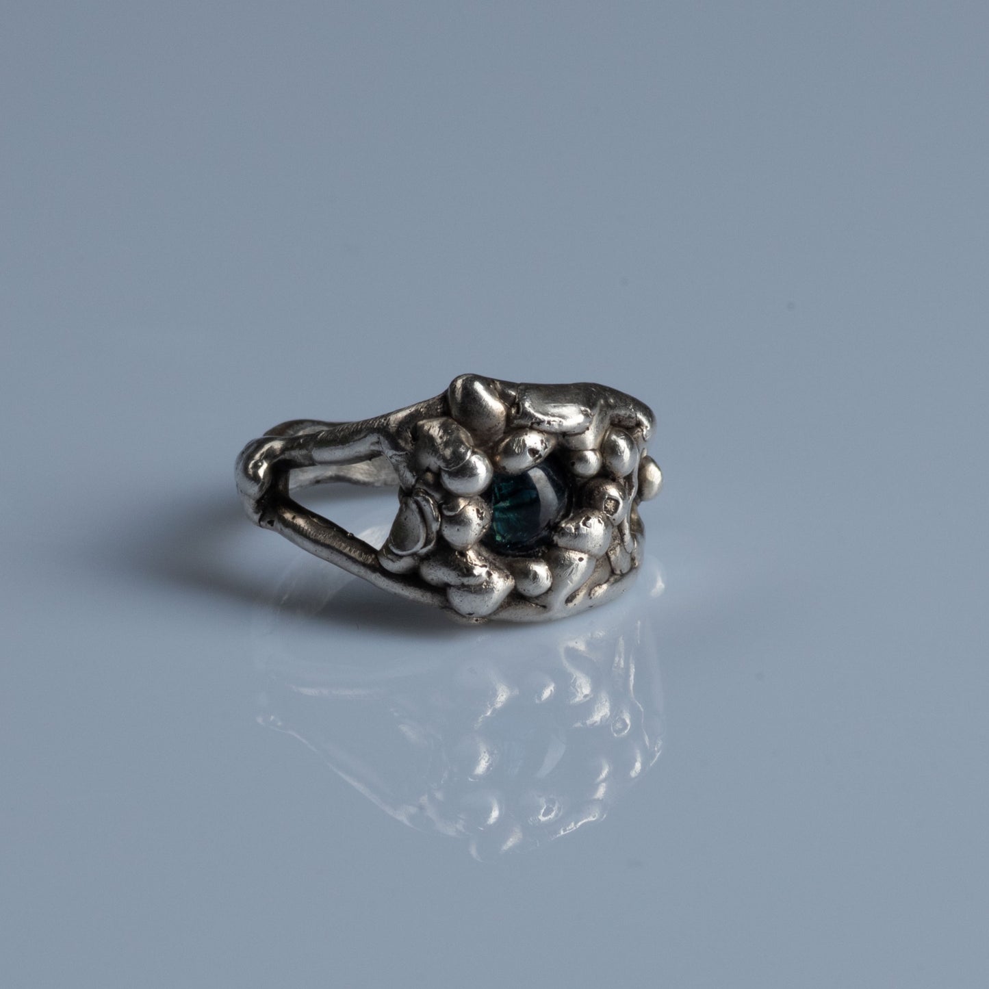 Sterling Silver Ring with Cabochon Cut Sapphire "Palantir"