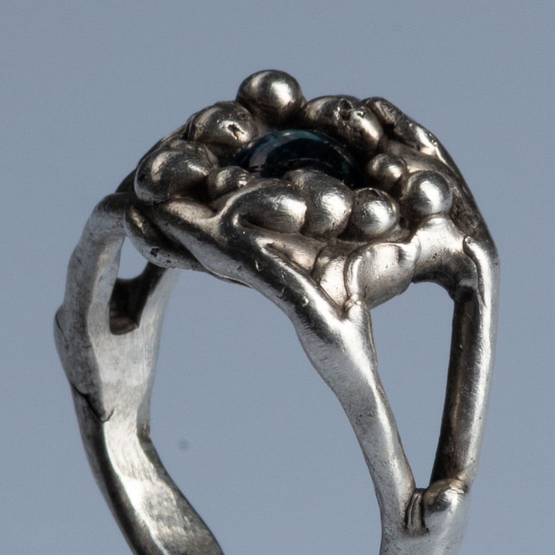 Sterling Silver Ring with Cabochon Cut Sapphire "Palantir"