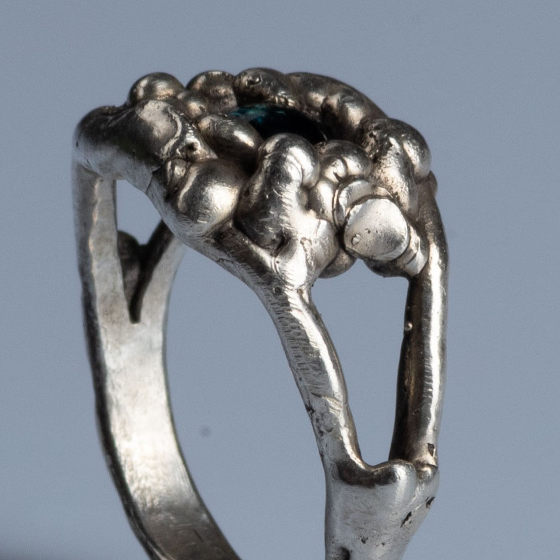 Sterling Silver Ring with Cabochon Cut Sapphire "Palantir"