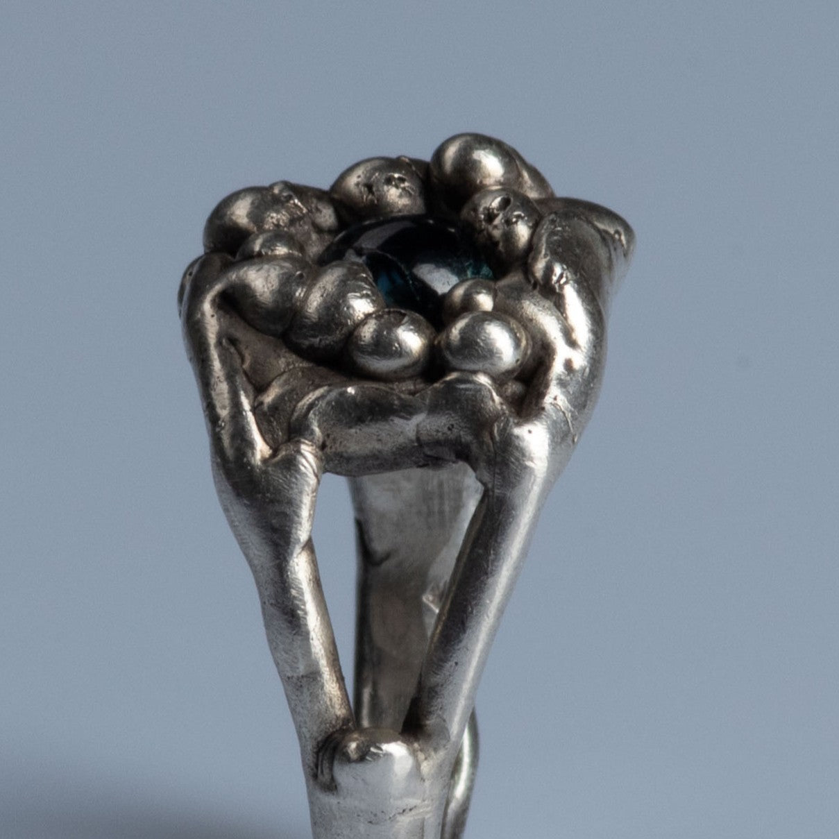 Sterling Silver Ring with Cabochon Cut Sapphire "Palantir"