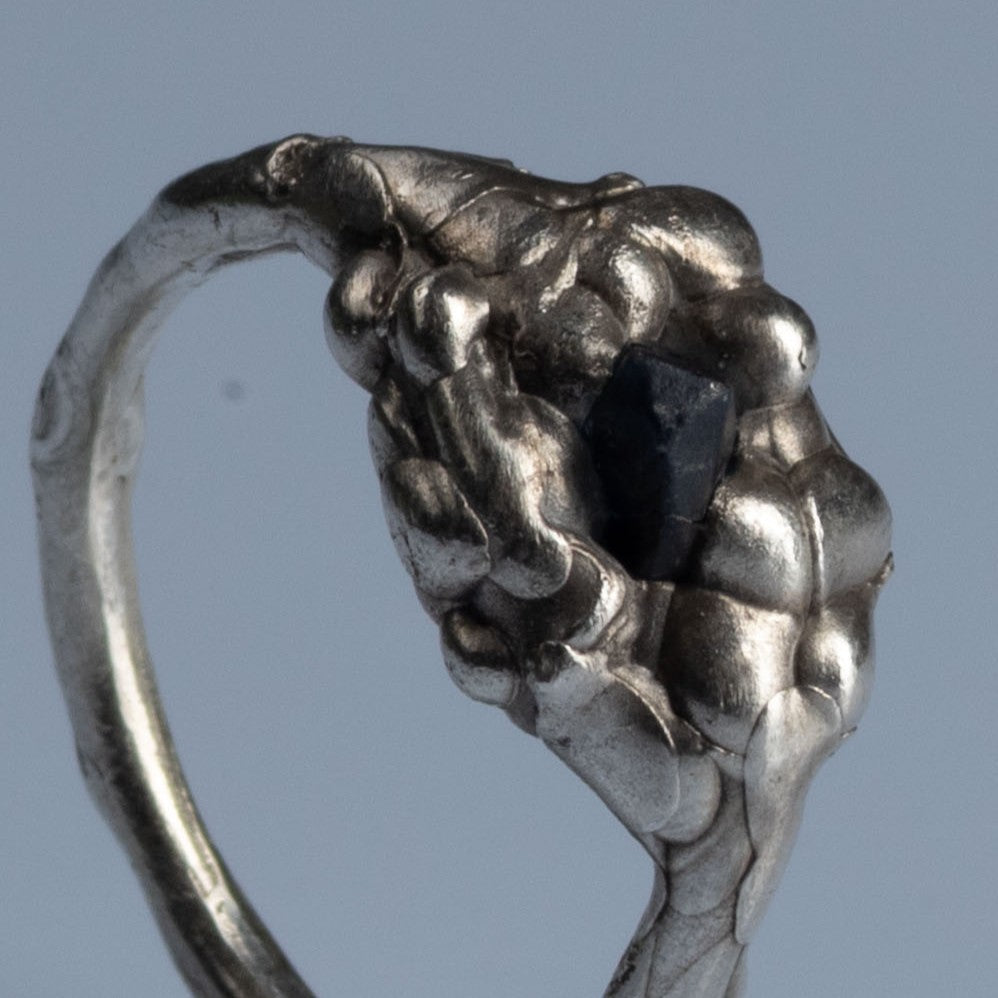Sterling Silver Ring with Raw Sapphire "Dark Love"