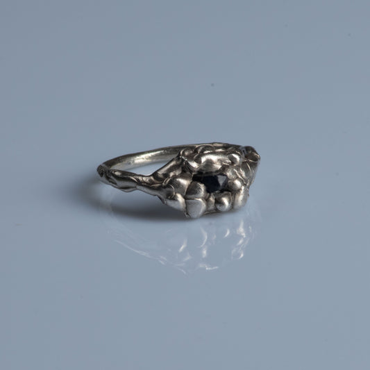 Sterling Silver Ring with Raw Sapphire "Dark Love"