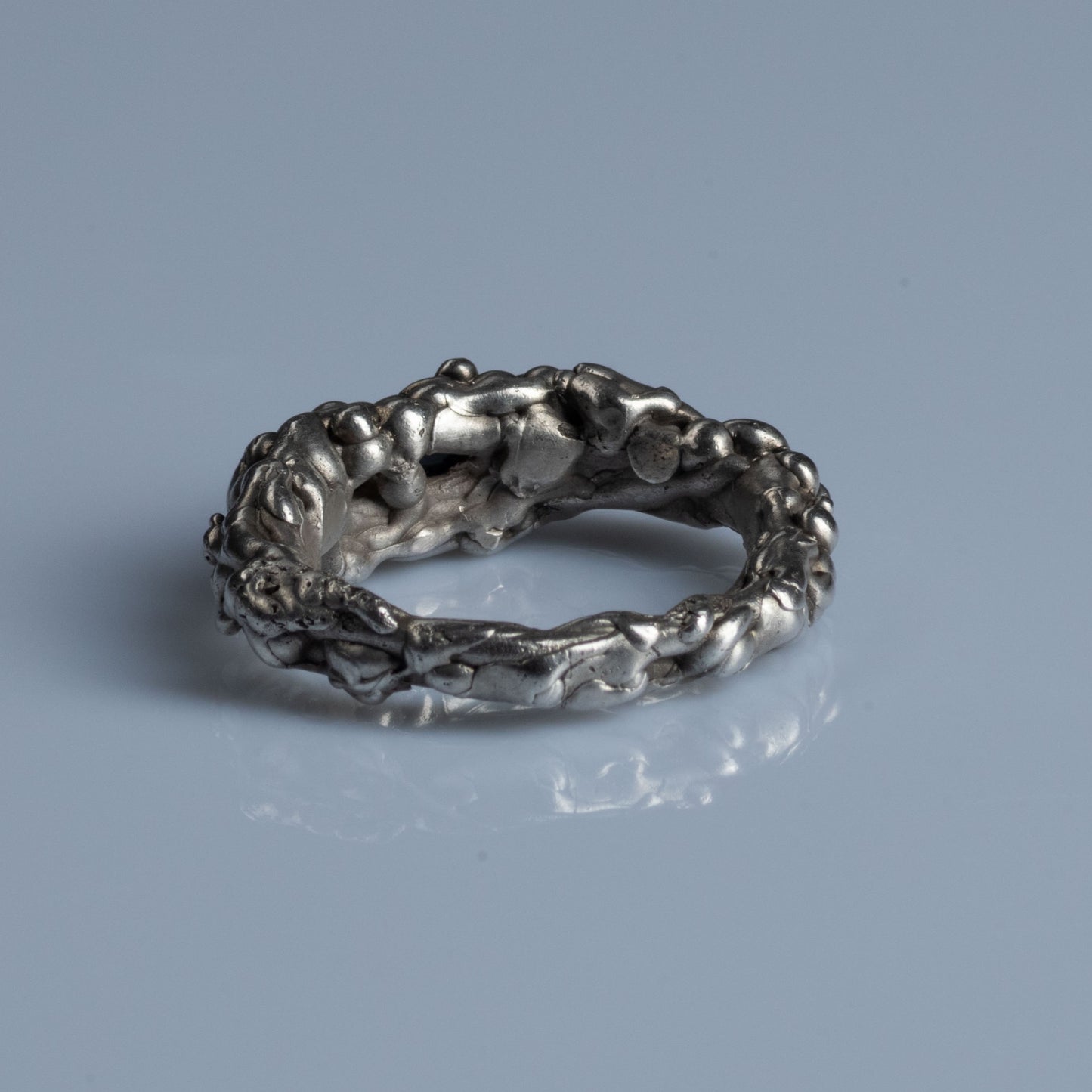 Sterling Silver Ring with Cabochon Cut Ruby and Sapphire "Opposites Attract"