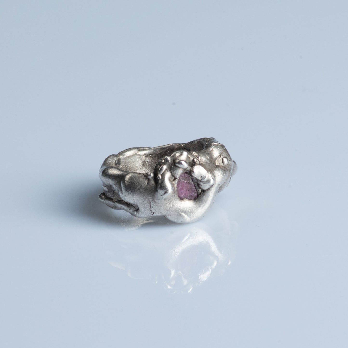 Sterling Silver Ring with Raw Ruby "Pink Pinky"