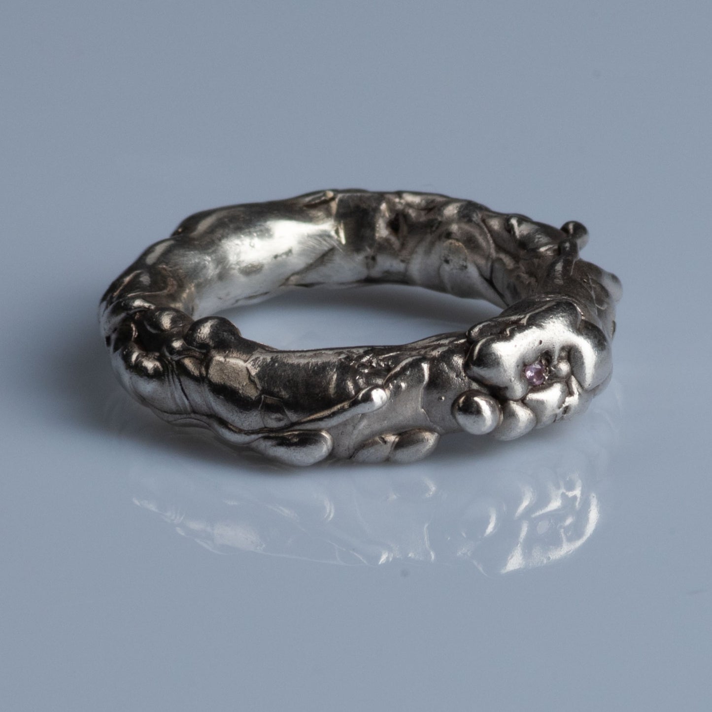 Sterling Silver Ring with Cut Ruby "Needle in the Hay"