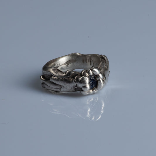Sterling Silver Ring with Raw Sapphire "Flow"
